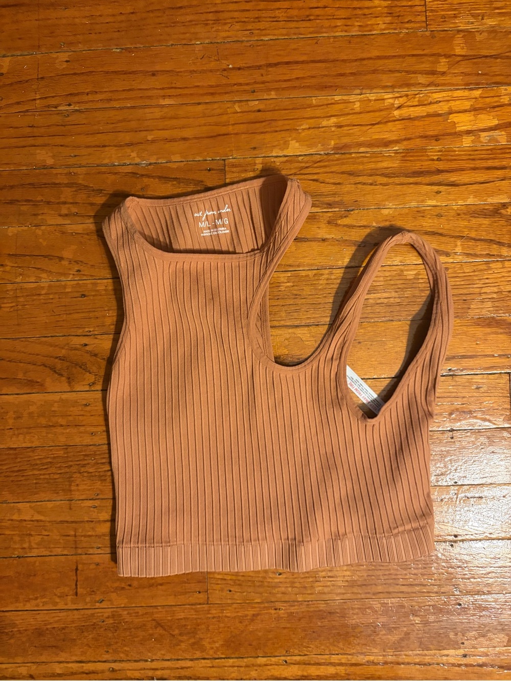 Out From Under Ribbed Asymmetric Crop Tank Top Bra - Rust